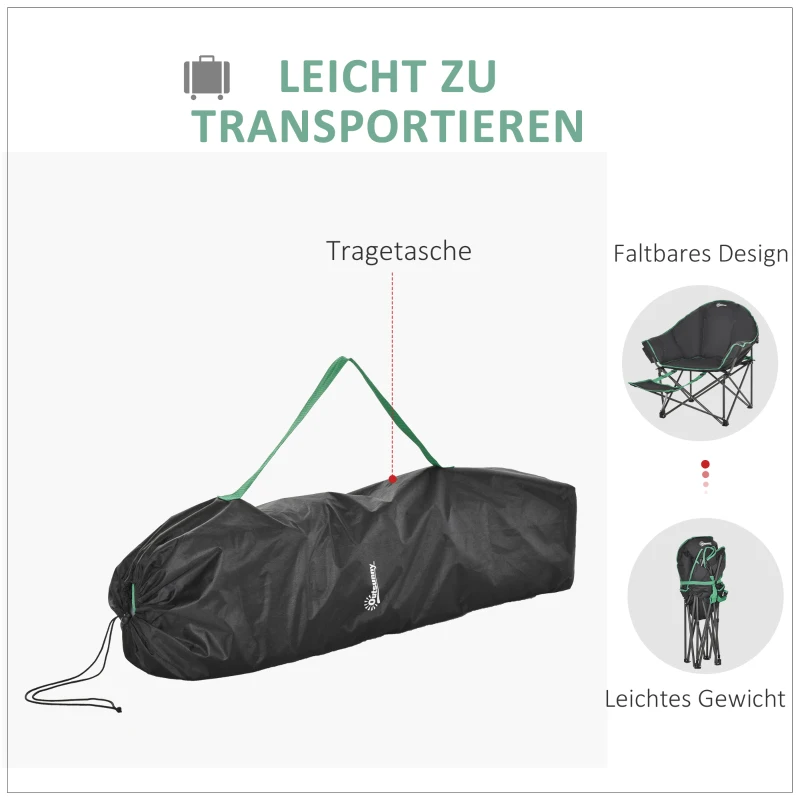 Krzesło turystyczne składane krzesło z podnóżkiem obciążenie 160 kg, tkanina oxford kolor czarny+zielony