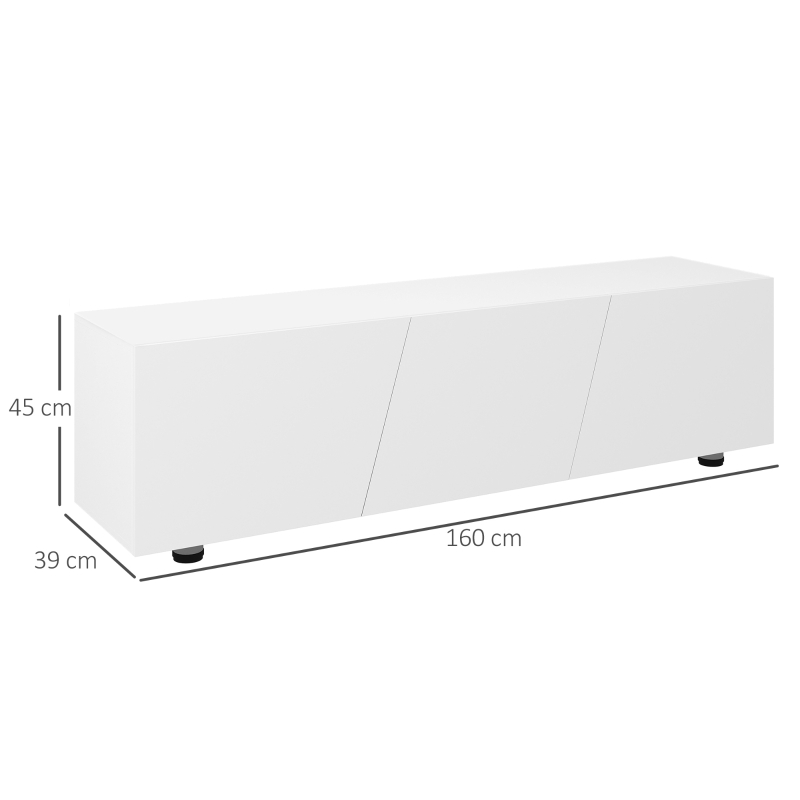 HOMCOM Meuble TV jusqu'à 70 pouces 1 porte battante avec compartiments - 160 x 39 x 45 cm - blanc laqué