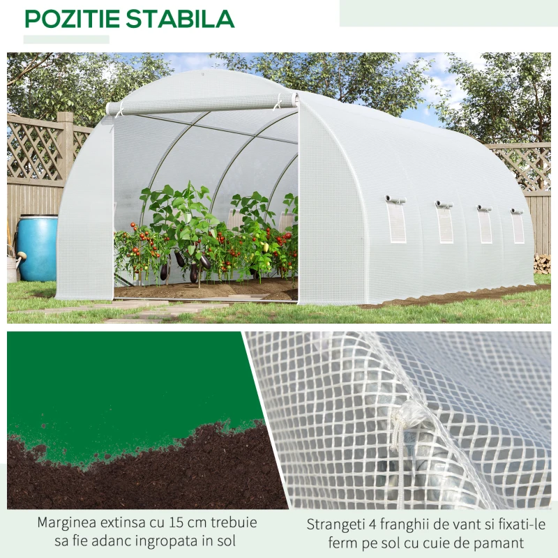 Outsunny Tunnel Sera de gradina pentru plante din PE cu tevi metalice 6x3x2m Alb(m-5)