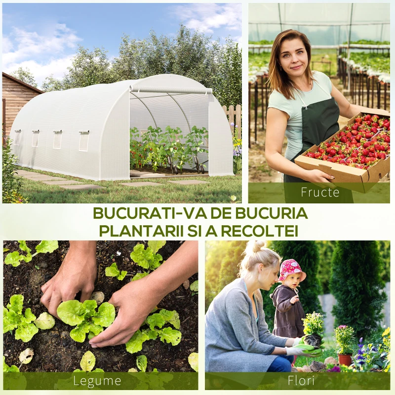 Outsunny Tunnel Sera de gradina pentru plante din PE cu tevi metalice 6x3x2m Alb(m-7)