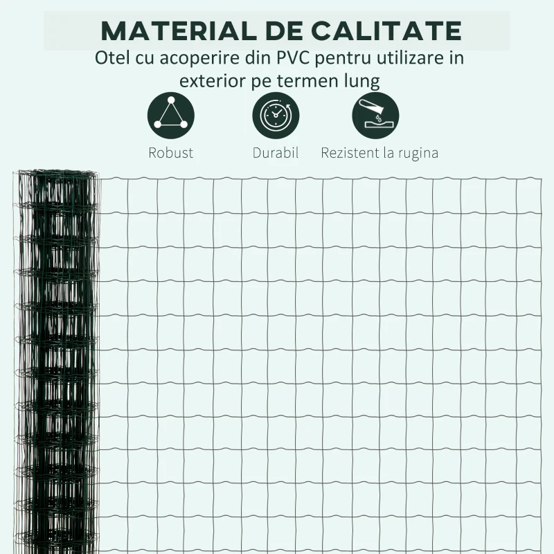 Outsunny Plasa pentru Imprejmuire 25x1.7md din Otel Plastifiata pentru Gradini si Spatii Exterioare, Rola de 25m si Inaltime 1.7m, Verde