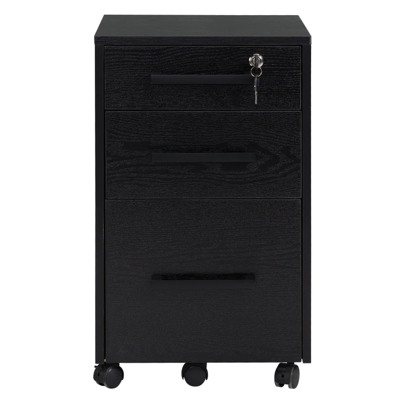 Homcom Comoda Birou Neagra – 3 Sertare cu Roti 39×40×65,4 cm