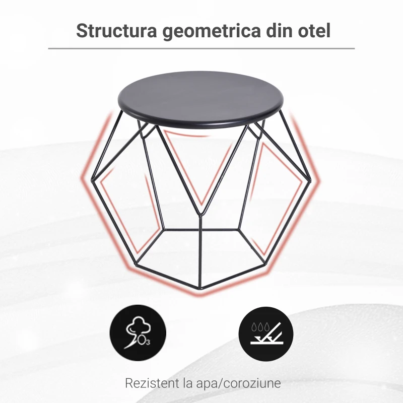 HOMCOM masuta geometrica, otel 54x54x44cm, negru