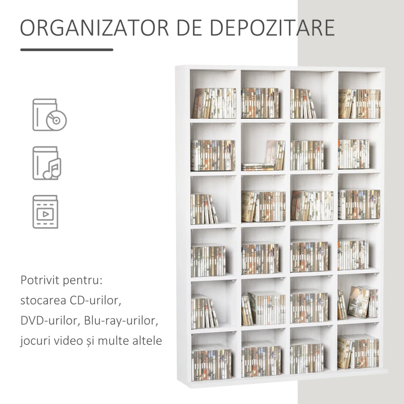 HOMCOM Mobilier Librerie in Lemn 24 Compartimente, Alb, 130.5x89x20cm(m-4)