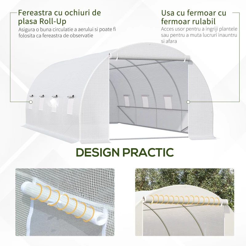 Outsunny Tunnel Sera de gradina pentru plante din PE cu tevi metalice 6x3x2m Alb(m-6)