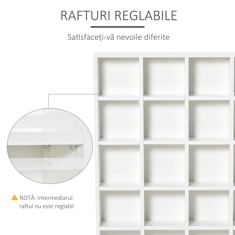 HOMCOM Mobilier Librerie in Lemn 24 Compartimente, Alb, 130.5x89x20cm(m-5)