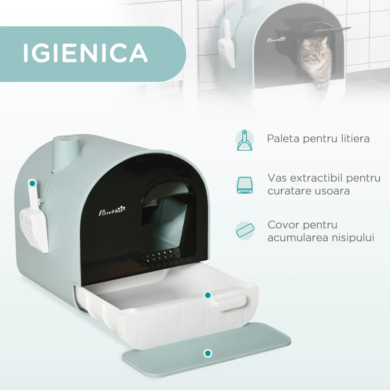PawHut Litiere inchisa pentru Pisici – Cu Tava Detasabila & Filtru
