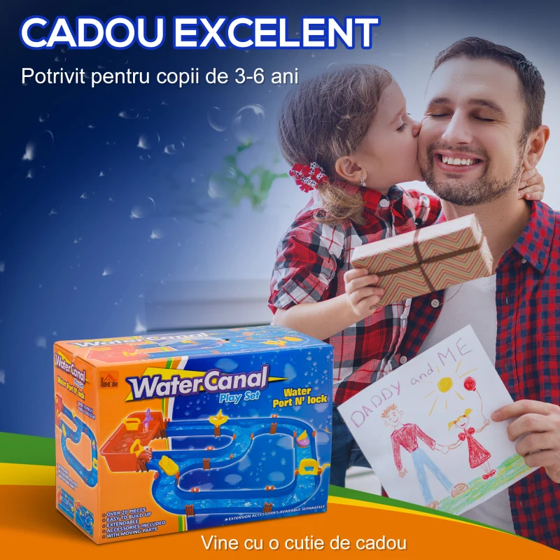 HOMCOM Playset pentru apa 53 Piese pentru Copii 3-6 Ani, din PP, 123x90x7cm, Albastru si Rosu