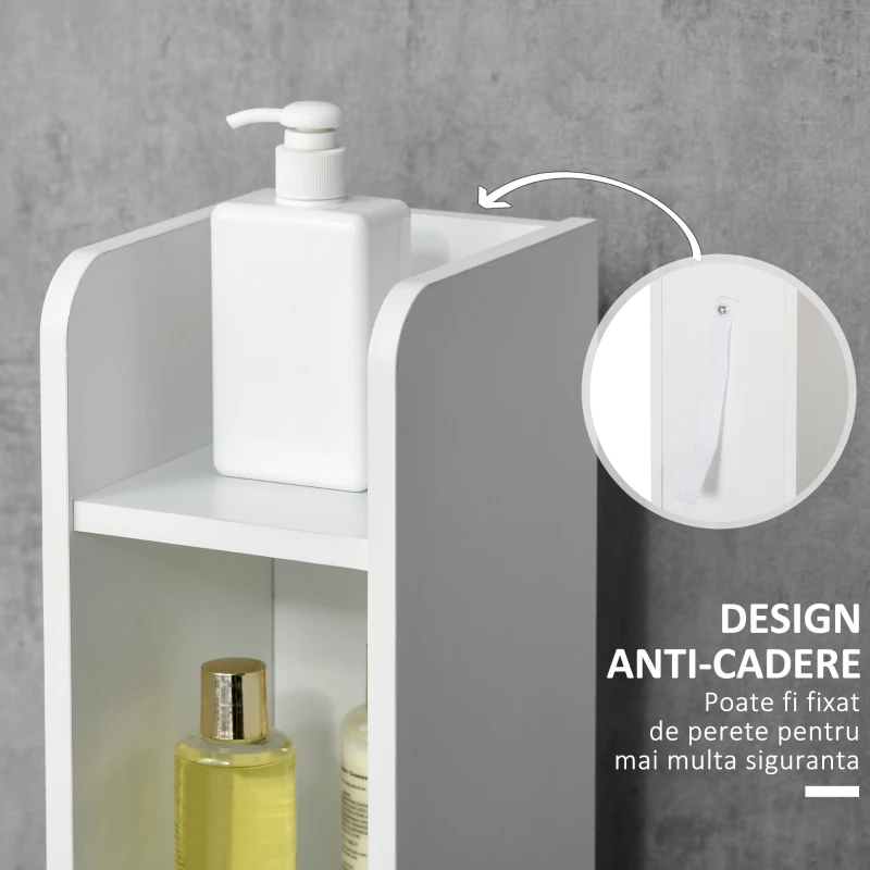 Kleankin Coloana de baie cu rafturi si dulapuri, dulap de baie inalt din lemn care economiseste spatiu, 15x17x120cm, alb si gri