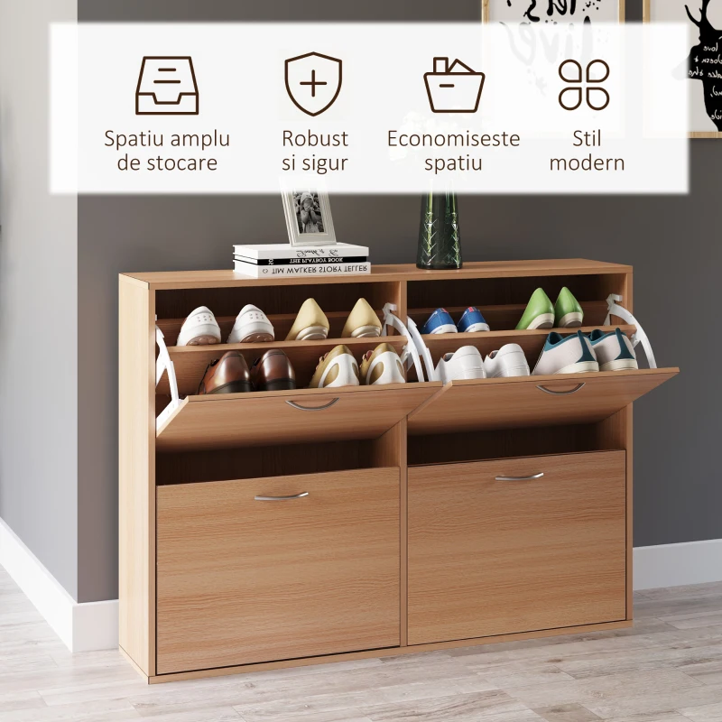 Homcom Dulap Pantofi Lemn 120×24×81 cm – 24 Perechi, Hol sau Dormitor(m-7)