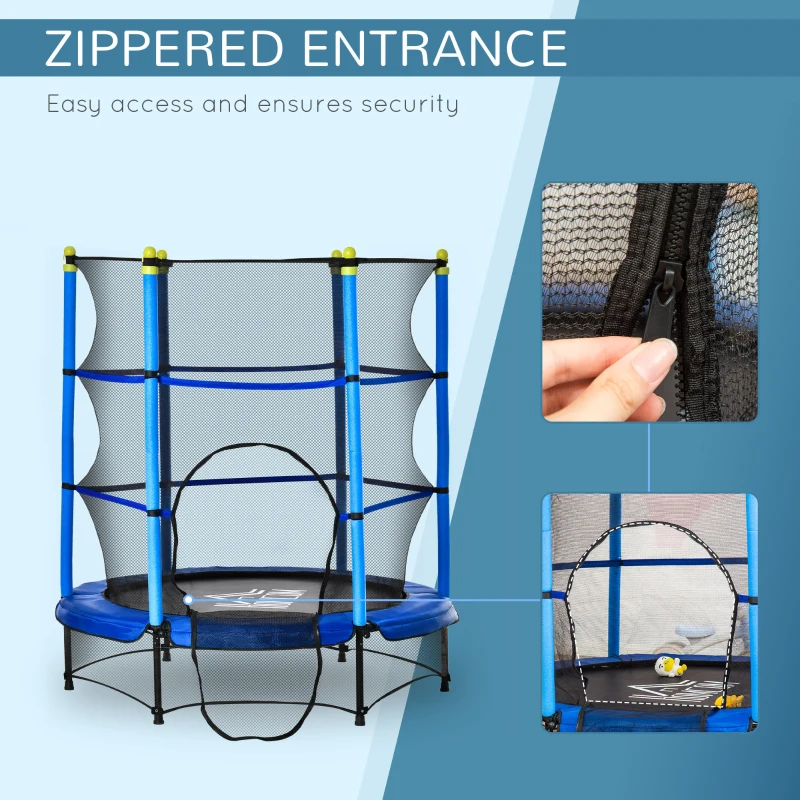 HOMCOM Trambulină pentru Copii 3-6 Ani cu Margine Capitonată și Corzi Elastice, Trambulină pentru Grădina, Φ140x158 cm, Albastru