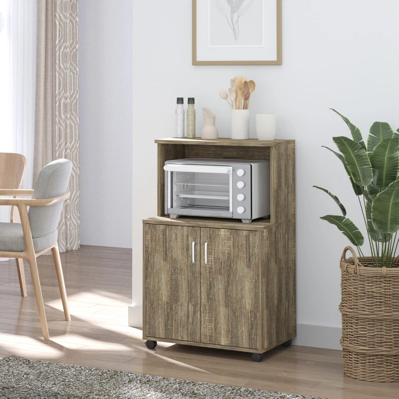 Mobilier Bucatarie Multifunctional HOMCOM cu 4 Roti, Dulapior si Etajera pentru Microunde, 60,4x40,3x97cm - Lemn(m-2)