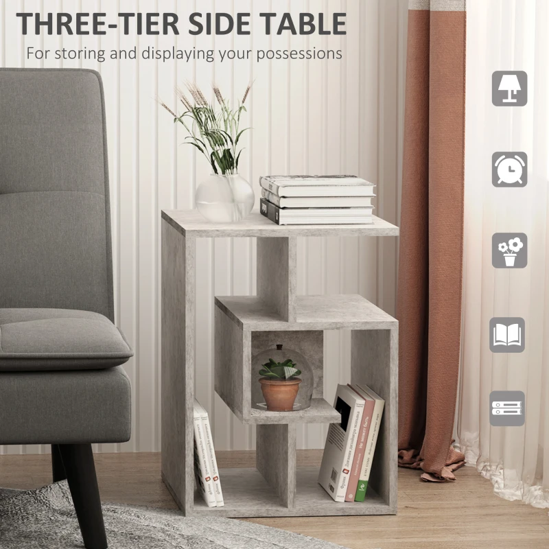 HOMCOM Biblioteca pe 3 niveluri in Lemn Gri Efect Ciment 45x40x55cm