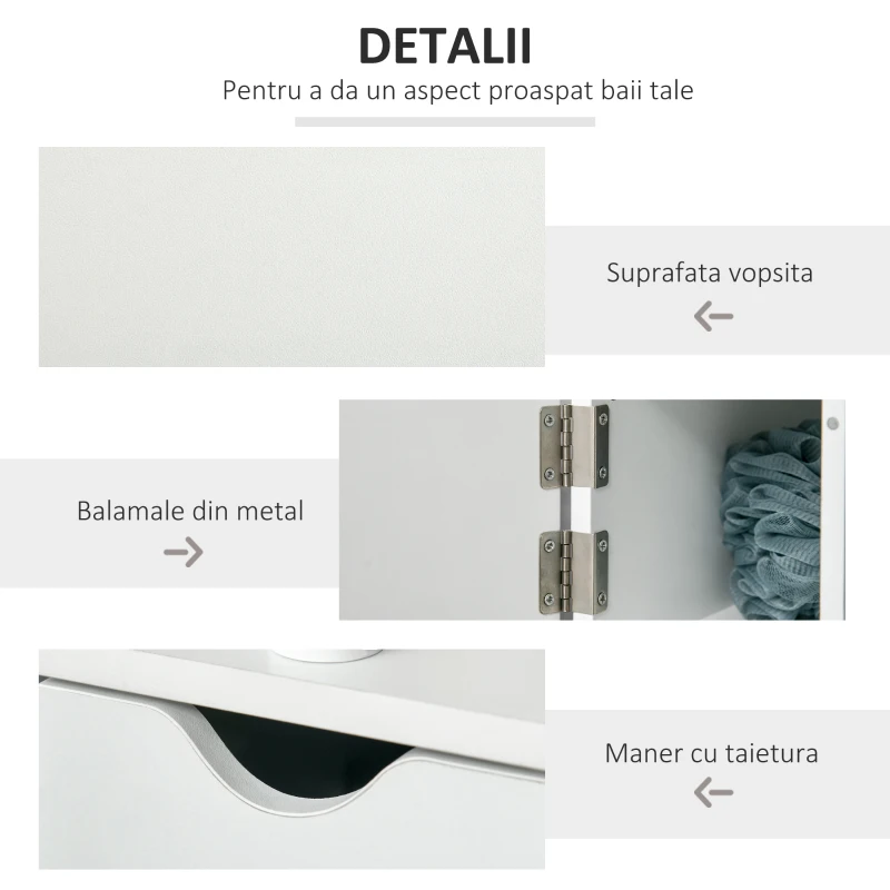 Kleankin Coloana pentru baie cu 2 rafturi si 2 dulapuri, dulap de baie cu economie de spatiu mare din MDF, 15,2x29,8x118cm, alb si lemn