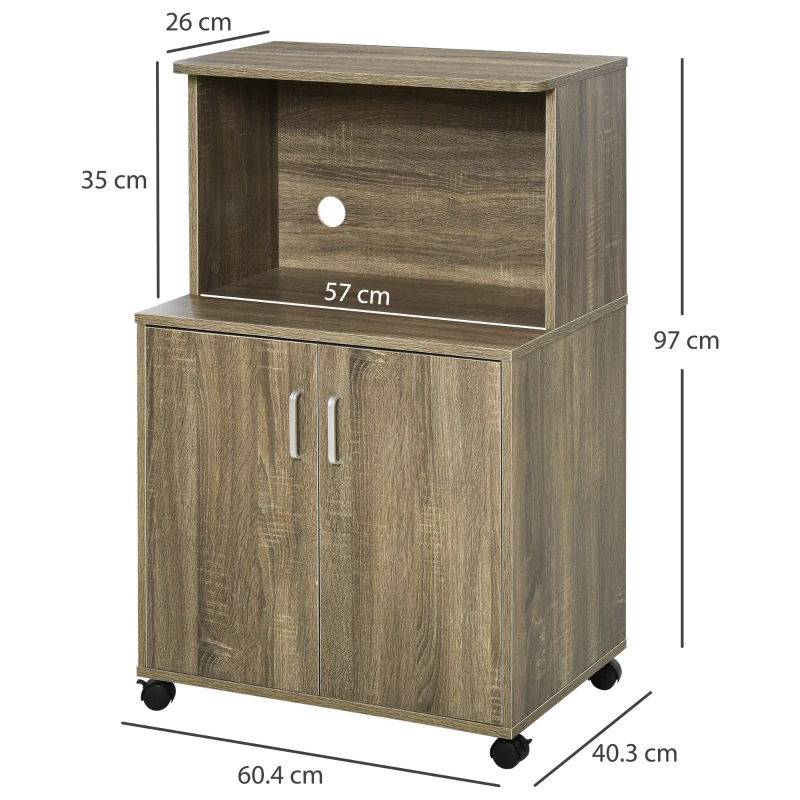 Mobilier Bucatarie Multifunctional HOMCOM cu 4 Roti, Dulapior si Etajera pentru Microunde, 60,4x40,3x97cm - Lemn(m-3)