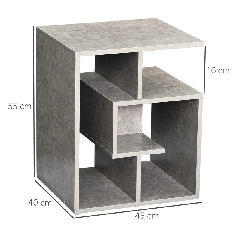 HOMCOM Biblioteca pe 3 niveluri in Lemn Gri Efect Ciment 45x40x55cm