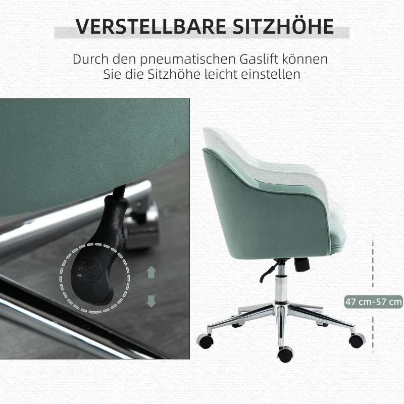 Vinsetto bureaustoel met schommelfunctie hoofdsteun kantoor aan huis kantoorstoel in hoogte verstelbare bureaustoel ergonomisch 360° zwenkwielen fluweelzacht polyester nylon groen 61 x 59 x 80,5-90,5 cm