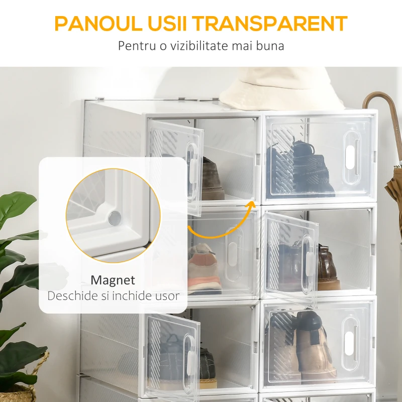 HOMCOM Mobilier pentru organizarea incaltamintei cu gauri de ventilare, 8 cuburi, 28x36x21cm din Plastic PP, Alb si transparent