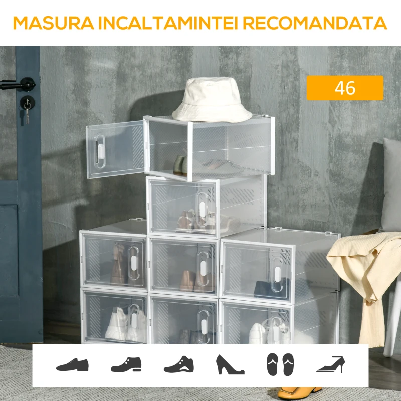 HOMCOM Mobilier pentru organizarea incaltamintei cu gauri de ventilare, 8 cuburi, 28x36x21cm din Plastic PP, Alb si transparent