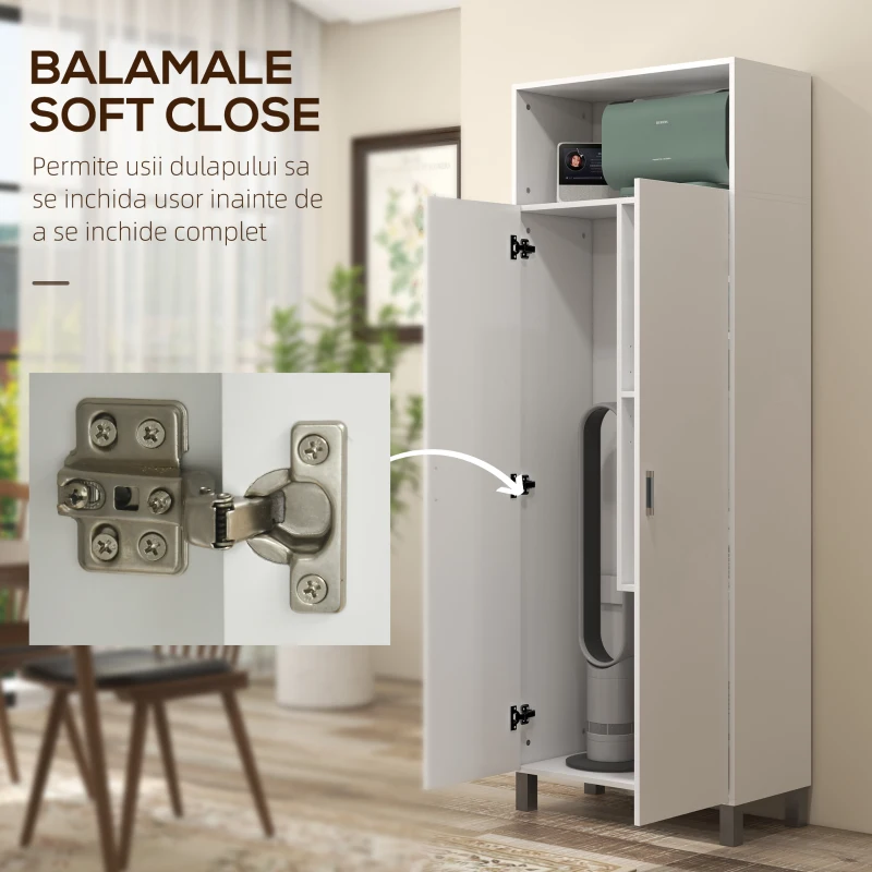 HOMCOM Dulap de Bucatarie de 188cm, Dulap de Depozitare Independent cu Raft Deschis, 2 Usi, Raft Reglabil si Balamale cu Inchidere cu Amortizare pentru Camera de Zi, Alb