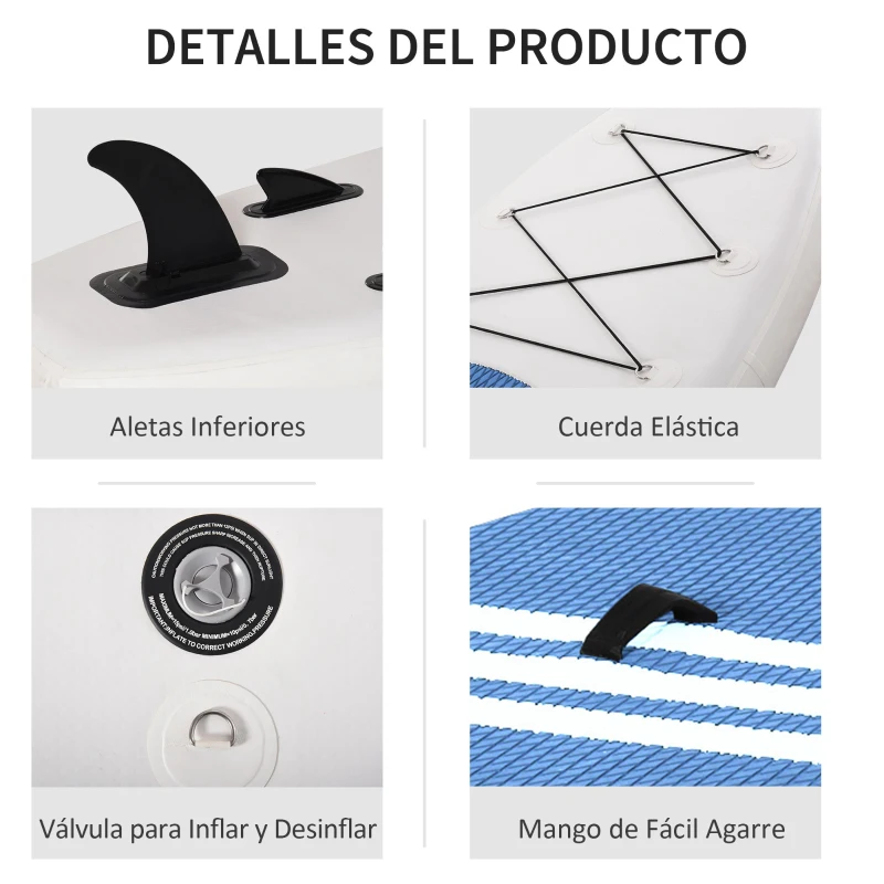 HOMCOM Prancha de paddle surf inflável com remo ajustável Almofada antideslizante e acessórios carga Máx. 120 kg 305x80x15 cm Azul Branco