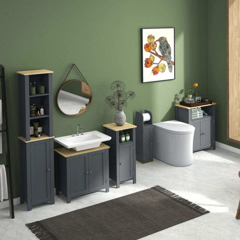 kleankin Mobiletto Bagno con Barra e Armadietto a 3 Livelli Regolabili, in MDF e Truciolato, Grigio