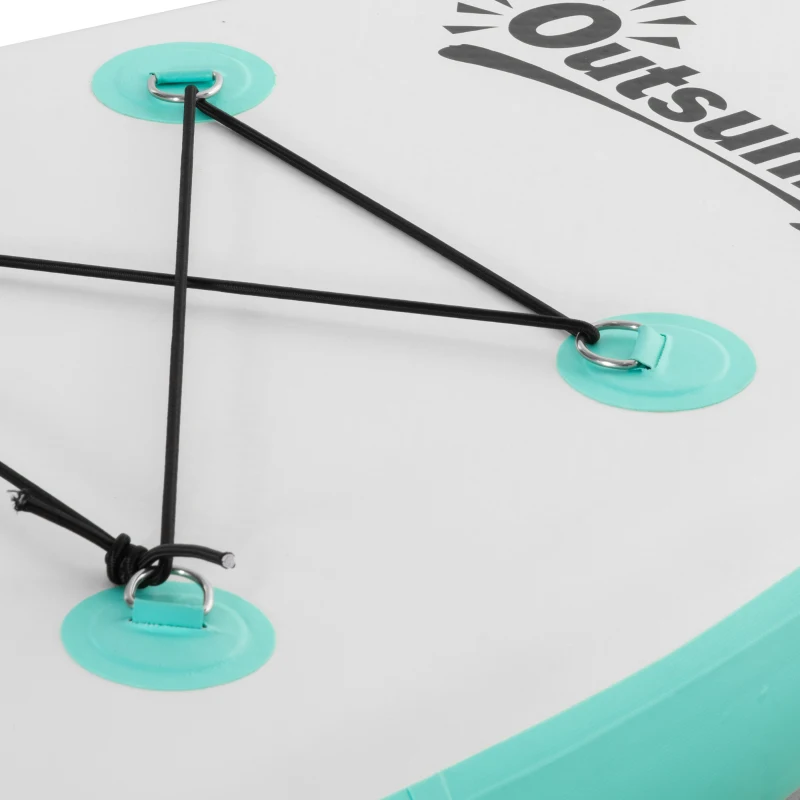 Outsunny Prancha de Paddle Surf Inflável 320x76x15cm Dobrável com Remo de Alumínio Ajustável Desmontável Bolsa de Transporte e Acessórios Branco e Turquesa
