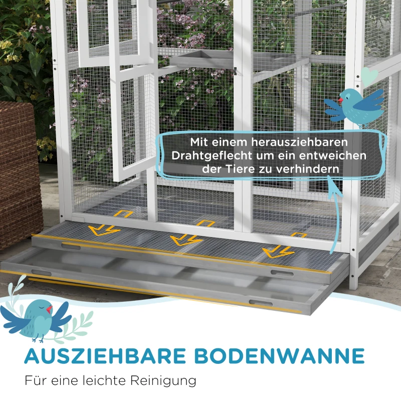 PawHut Houten vogelkooi met 4 zitstokken, asfaltdak, waterdicht, 112 x 68 x 154 cm(m-5)