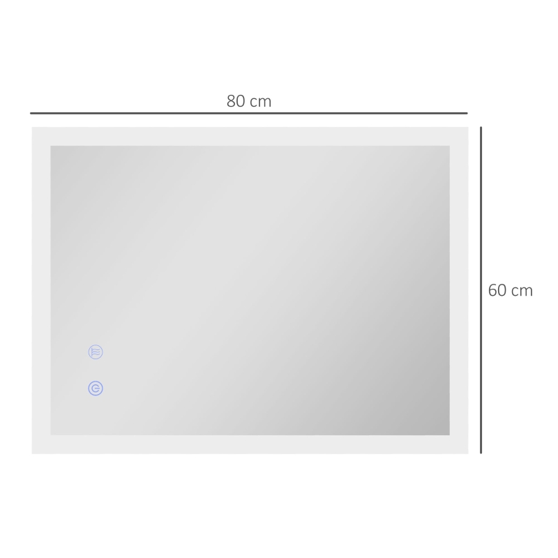 kleankin Oglinda de Baie Iluminata 800 x 600 mm cu Iluminare din Spate cu Lumini LED, Oglinda de Baie de Perete cu 3 Lumini, Intrerupator Tactil Reglabil, Folie de Dezaburire, Orizontala/Verticala