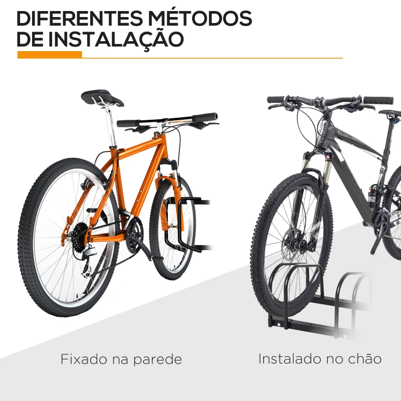 HOMCOM Estacionamento para 3 Bicicletas Suporte de Aço para Estacionar Bicicletas no Chão para Interior e Exterior 76x33x27 cm Preto