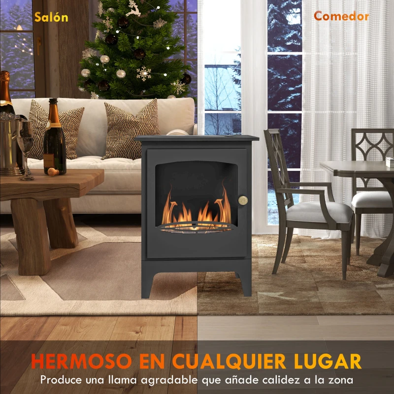 HOMCOM Chimenea de Etanol 7000BTU Chimenea de Bioetanol de Acero Tanque de 1,2 L Tiempo de Combustión 3H 39x26x54 cm Negro