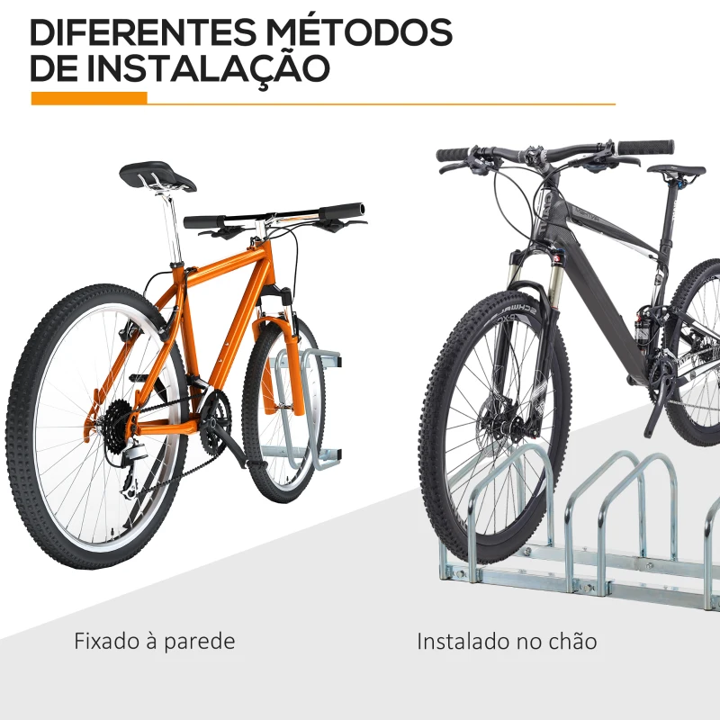 HOMCOM Estacionamento para 6 Bicicletas Suporte de Aço para Estacionar Bicicletas no Chão para Interior e Exterior 179x33x27 cm Prata