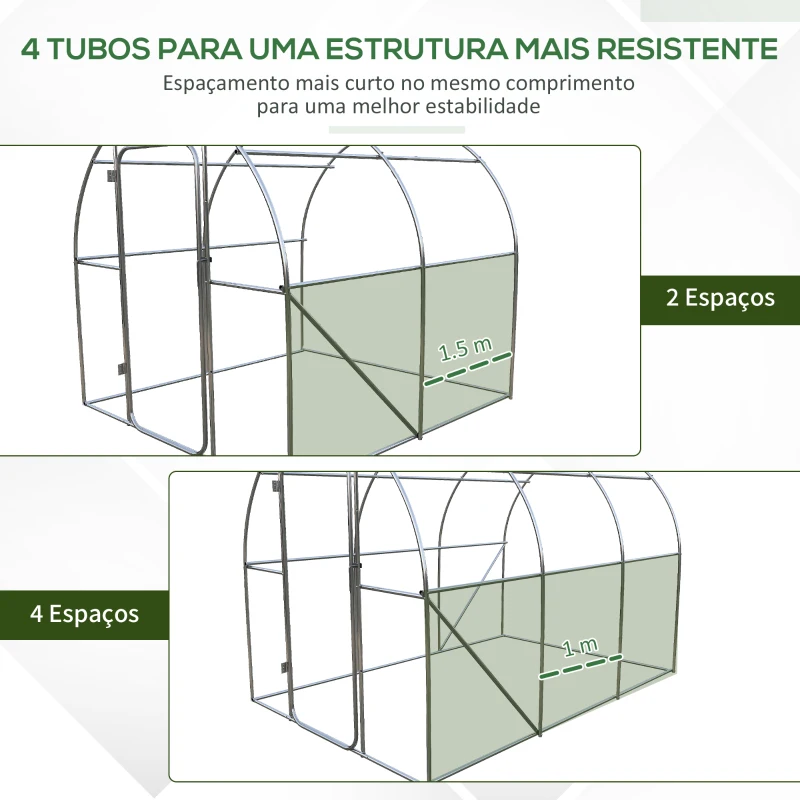 Outsunny Estufa Tipo Túnel 300x200x200 cm com Porta e Janelas Cobertura de PE e Metal Galvanizado para Cultivos Verde