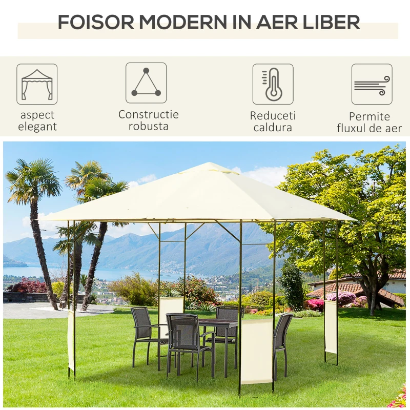 Outsunny Foișor de Grădină din Metal cu Acoperiș, 300x300x260 cm, Crem(m-6)