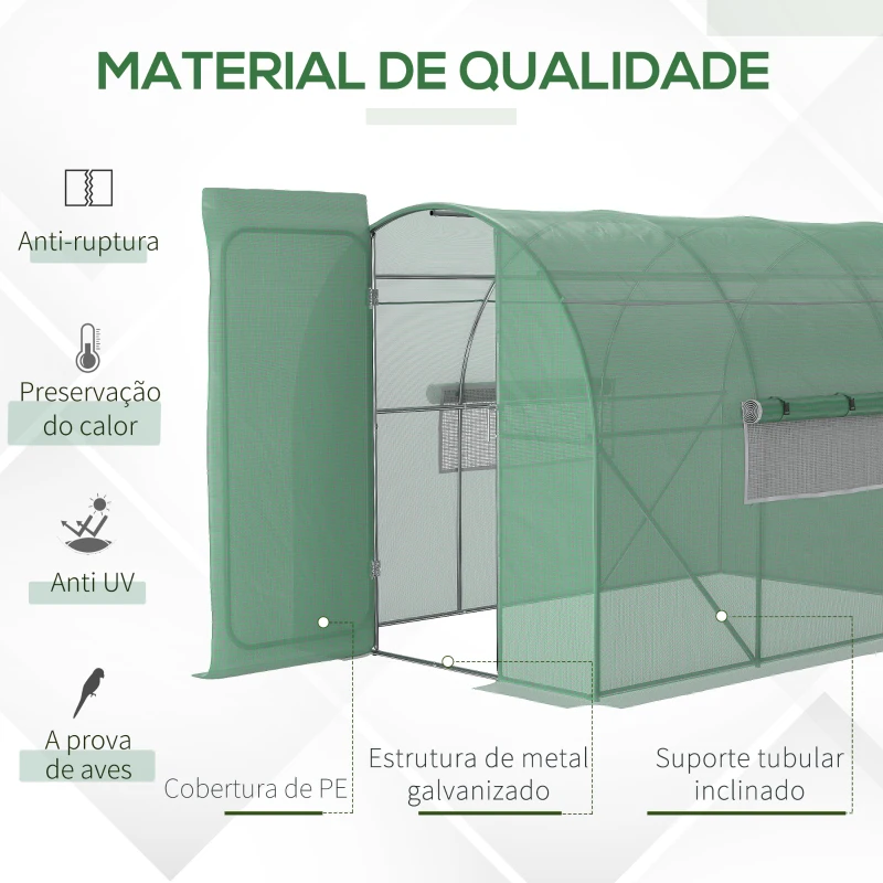 Outsunny Estufa Tipo Túnel 300x200x200 cm com Porta e Janelas Cobertura de PE e Metal Galvanizado para Cultivos Verde