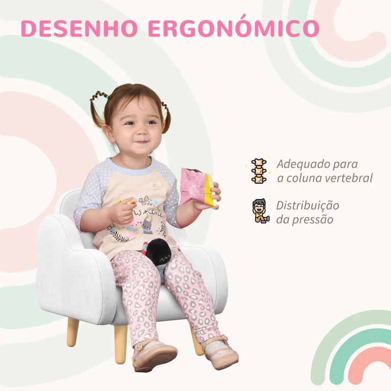 ZONEKIZ Poltrona para Crianças em Forma de Nuvem com Tato Suave para Crianças de 1,5-5 Anos Carga Máxima 40 kg 46x51x55 cm Branco