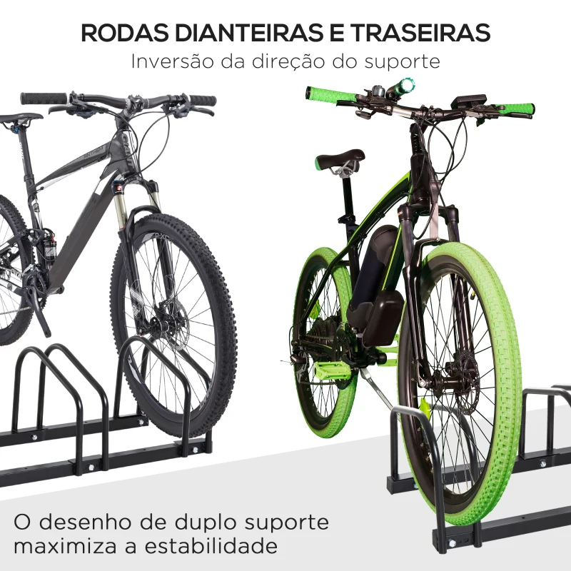 HOMCOM Estacionamento para 3 Bicicletas Suporte de Aço para Estacionar Bicicletas no Chão para Interior e Exterior 76x33x27 cm Preto