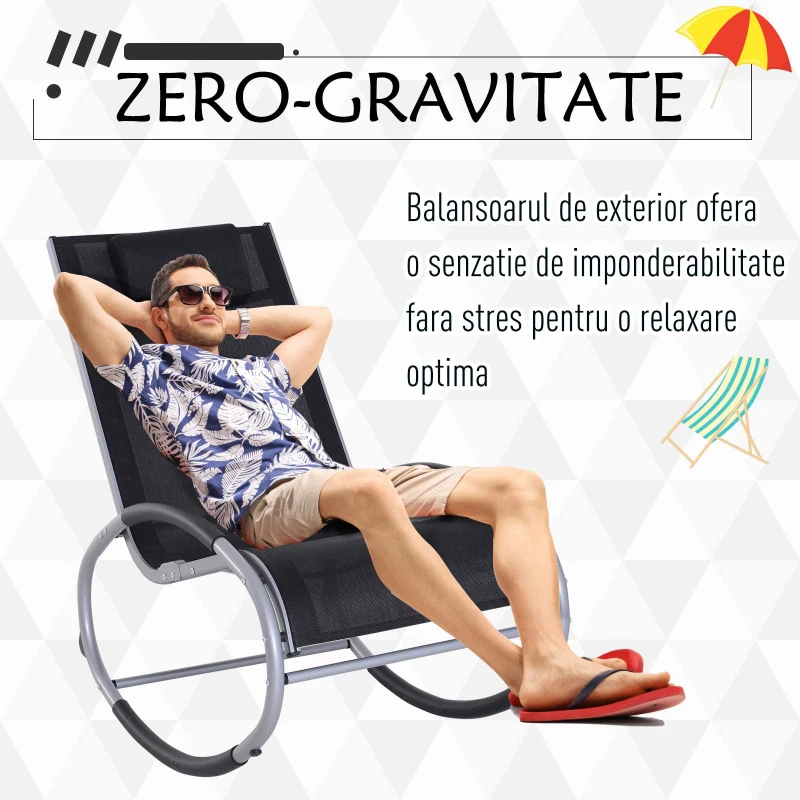 Outsunny Scaun Balansoar de Gradina Impermeabil in Aluminiu, Negru 120x61x88cm