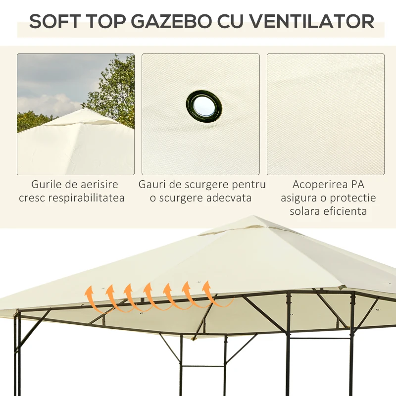 Outsunny Foișor de Grădină din Metal cu Acoperiș, 300x300x260 cm, Crem(m-7)