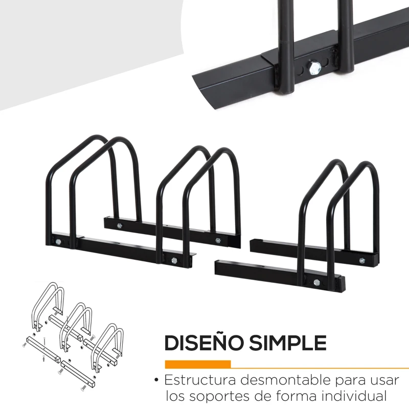 HOMCOM Aparcamiento para 3 Bicicletas Soporte de Acero para Aparcar Bicicletas en el Suelo o Pared 76x33x27 cm Negro