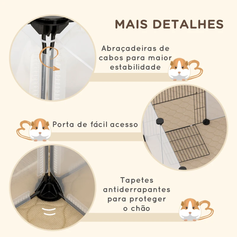 PawHut Recinto para Animais de Estimação DIY com 20 Painéis Recinto para Pequenos Animais Modular 175x70x45 cm Translúcido e Cáqui