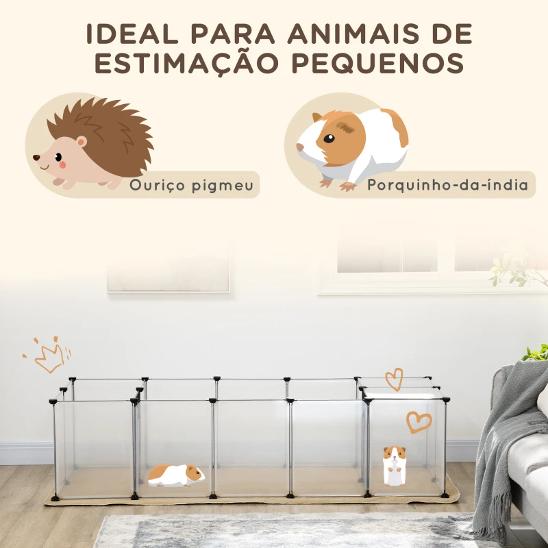 PawHut Recinto para Animais de Estimação DIY com 20 Painéis Recinto para Pequenos Animais Modular 175x70x45 cm Translúcido e Cáqui
