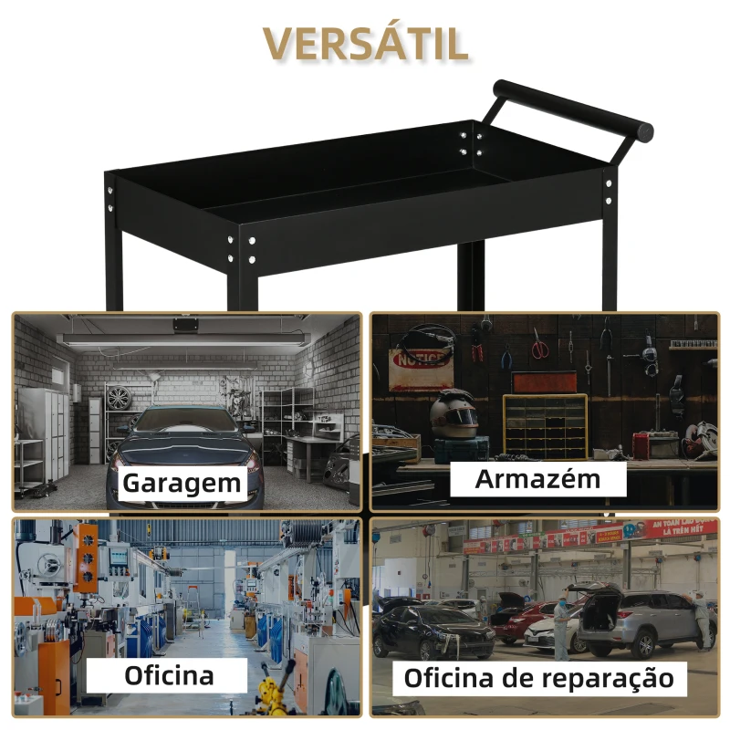 DURHAND Carrinho de Ferramentas de 2 Níveis com Rodas para Garagem Oficina Mecânica Carga Máxima 150 kg 84,5x38x84 cm Preto