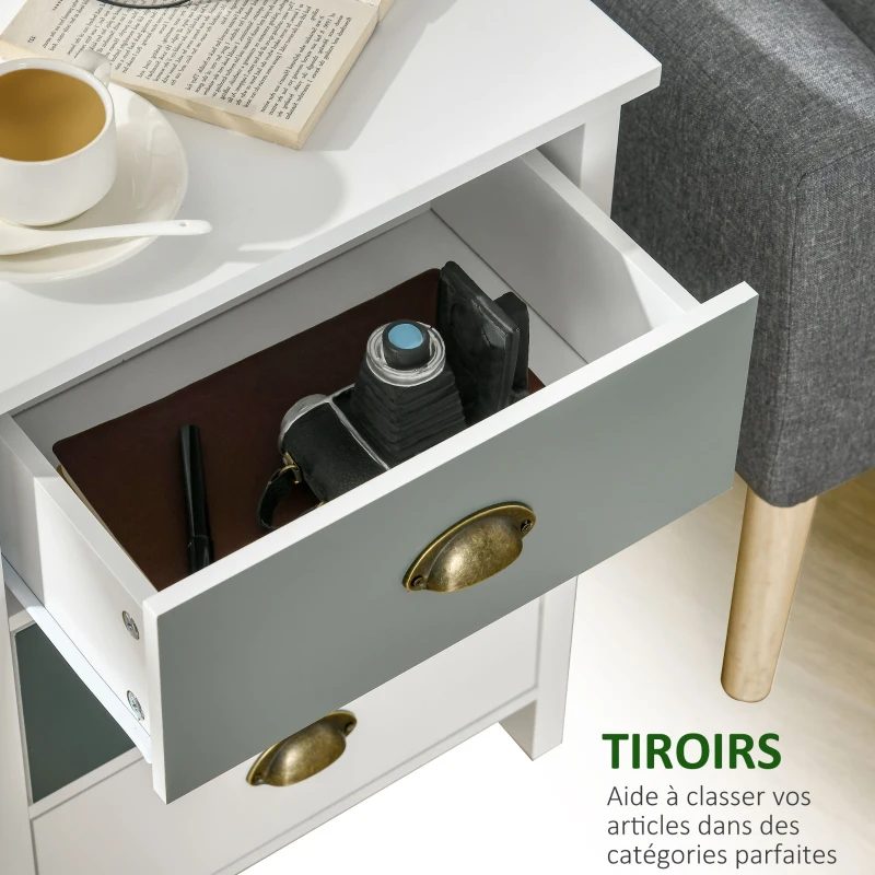 HOMCOM Chiffonnier commode meuble de rangement tiroirs multicolores avec poignée métal coquille en bois