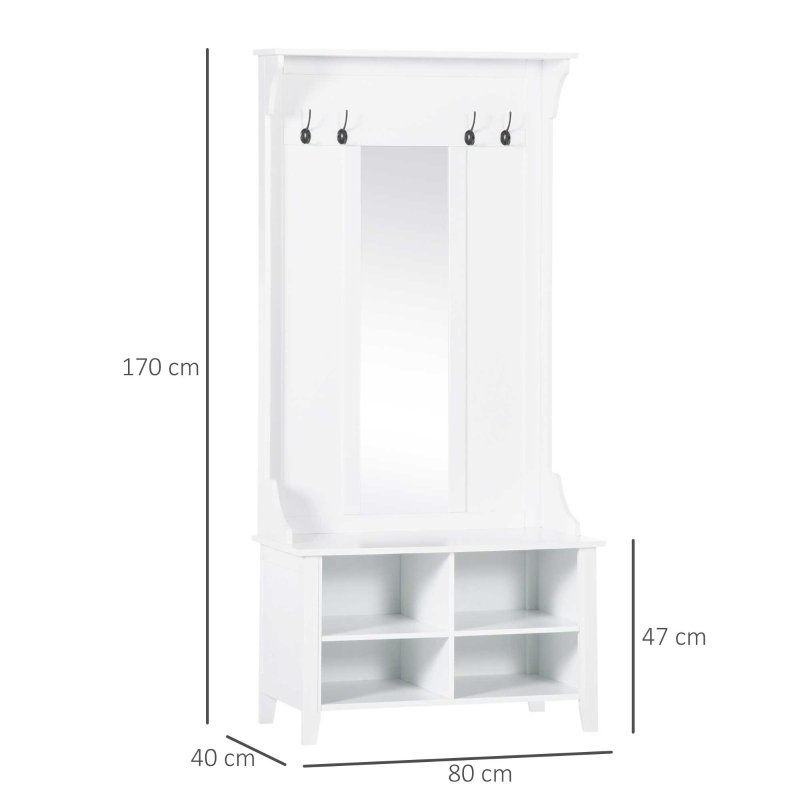 HOMCOM mobilier hol, cuier si oglinda, 80x40x170cm, alb(m-3)