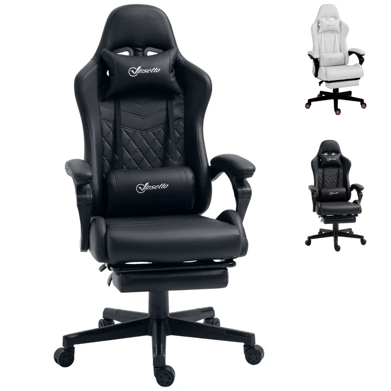 Vinsetto Racing Gaming Chair with Swivel Wheel, Footrest, Faux Leather Recliner Gamer Desk for Home Office, Black