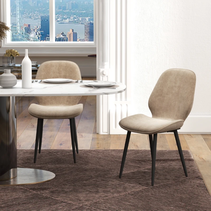 HOMCOM Velvet Dining Chairs, Set of 2 Dining Room Chairs with Metal Legs for Living Room, Dining Room, Light Brown