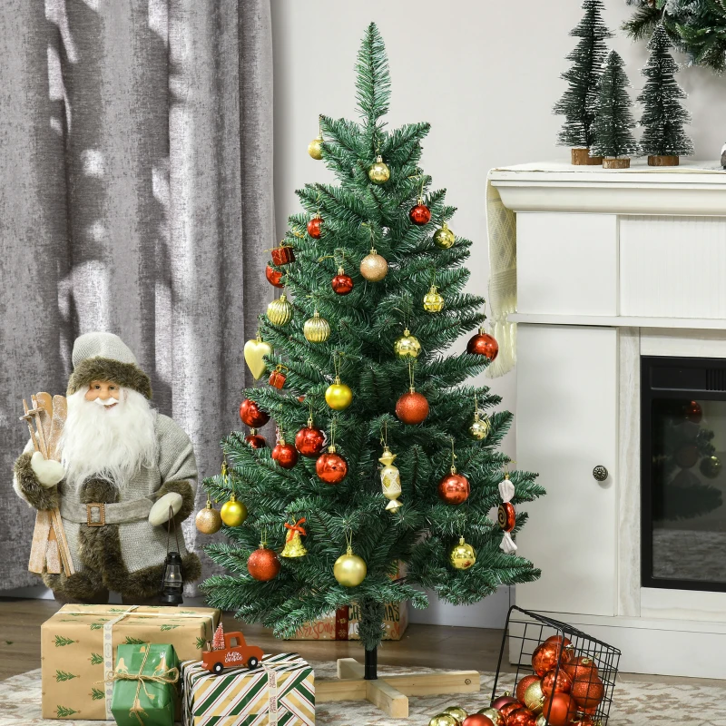 HOMCOM Sapin de Noël artificiel 200 branches avec pied croix en bois amovible - Ø 62 x 120H cm - vert