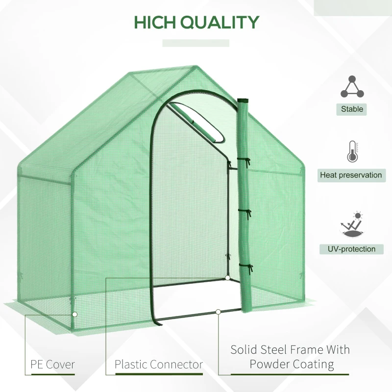 Outsunny Sera Cabina Portabila 6' x 3' x 6', Folie PE, Sera de Gradina cu Cadru de Otel, Usa cu Fermoar, Aerisire Superioara, pentru Flori, Legume, Puieti, Plante Tropicale, Verde
