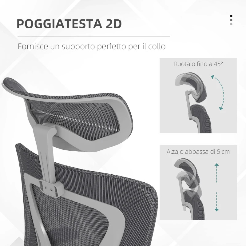Vinsetto Sedia da Ufficio ad Altezza Regolabile con Supporto Lombare e Braccioli Ribaltabili, 65x64x120-130 cm
